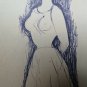 Drawing Antique Sketch Pen On Card Portrait Female Years Quaranta '40 P28