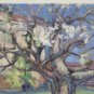 Painting Antique Original oil On Board landscape IN Flower With Trees Spring