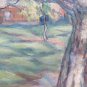 Painting Antique Original oil On Board landscape IN Flower With Trees Spring