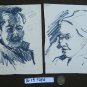 Two Old drawings Sketching Studio Portrait Male Faces Human P28.6