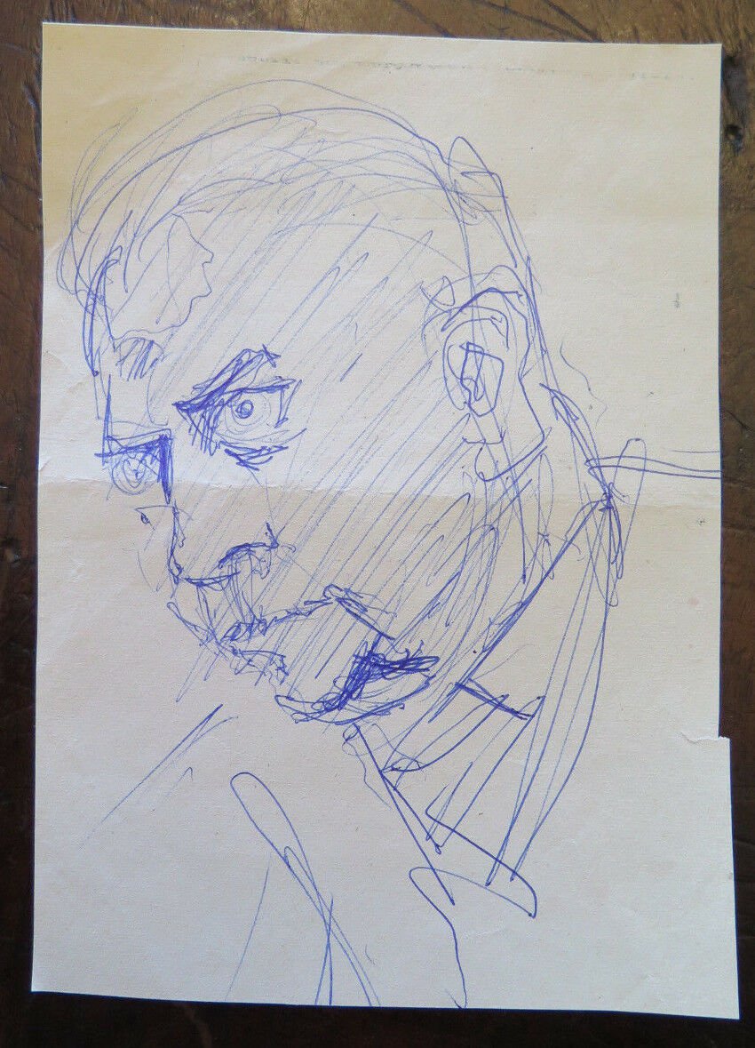 Antique Drawing Years Fifty Portrait Male Studio Sketch Original P28.5