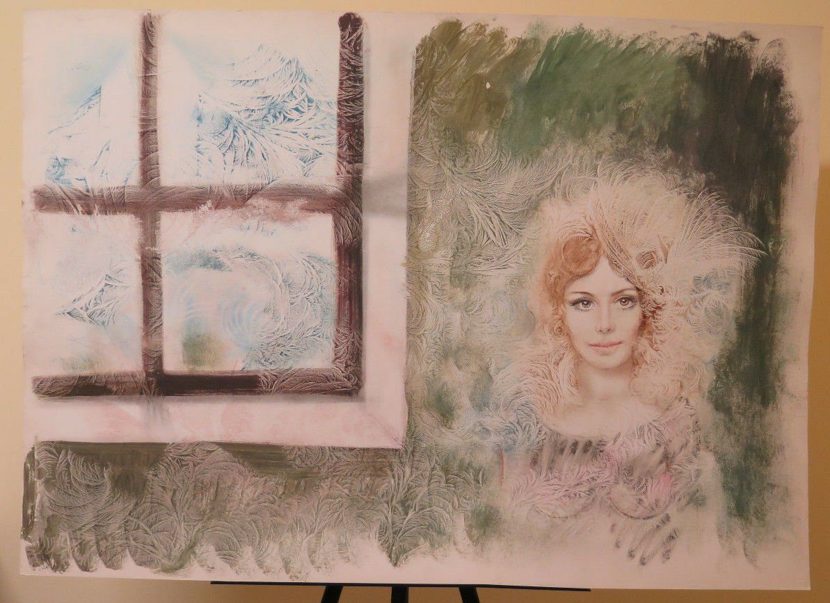 Painting Modern Technical Mixed On Cardboard Portrait Feminine Frost P33.1
