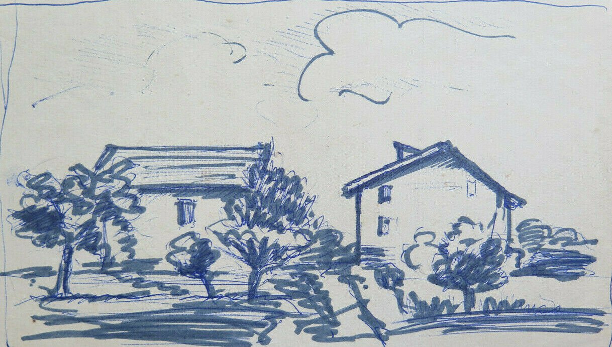 Drawing Antique landscape With Case Countryside View by Country On Basket P28.6
