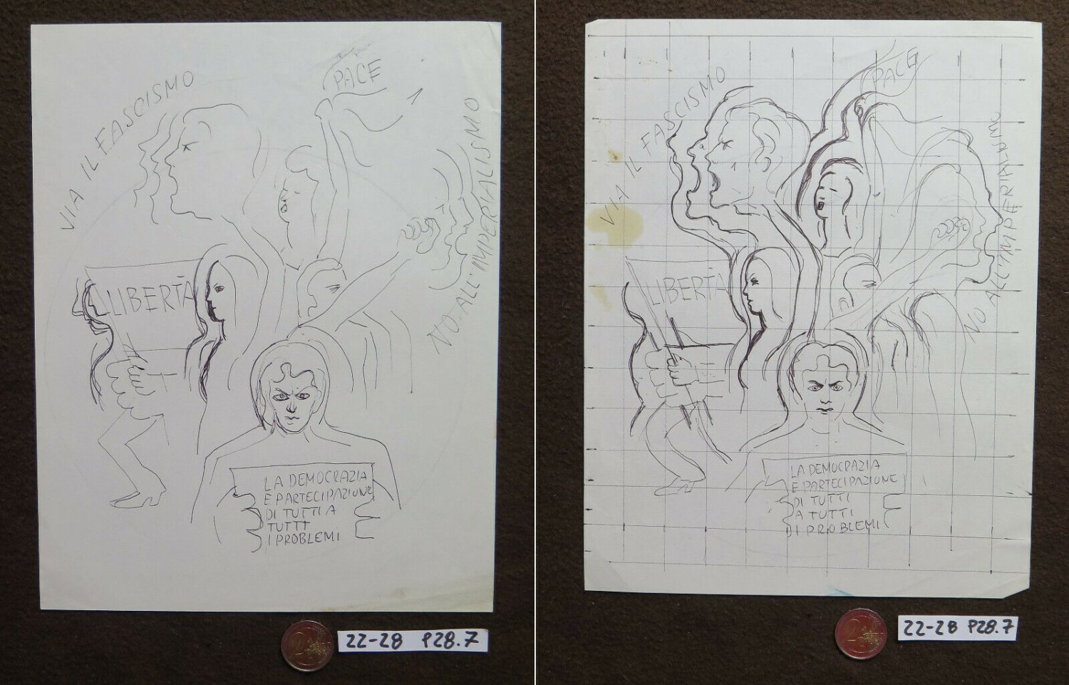 Two drawings Sketching Vintage Theme Political Shapes Protest Of Square P28.7