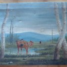 Painting Antique Spanish Painting oil On Linen landscape Vacchi Cows Signed MD7