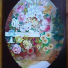 Painting with Flowers Old Oval Painting oil On Linen Spain Half Century Xx MD8