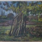 Landscape Countryside Signed With Warranty Painting Antique oil Board p7