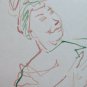 Drawing Sketch On Basket Figure Eastern Feminine Portrait Vintage P28.7