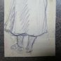 Antique Drawing Pencil On Basket Portrait Of Woman Years Fifty Original P28