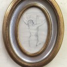 Drawing Antique Crucifixion Christ Signed Dated 1902 with Frame Oval BM39