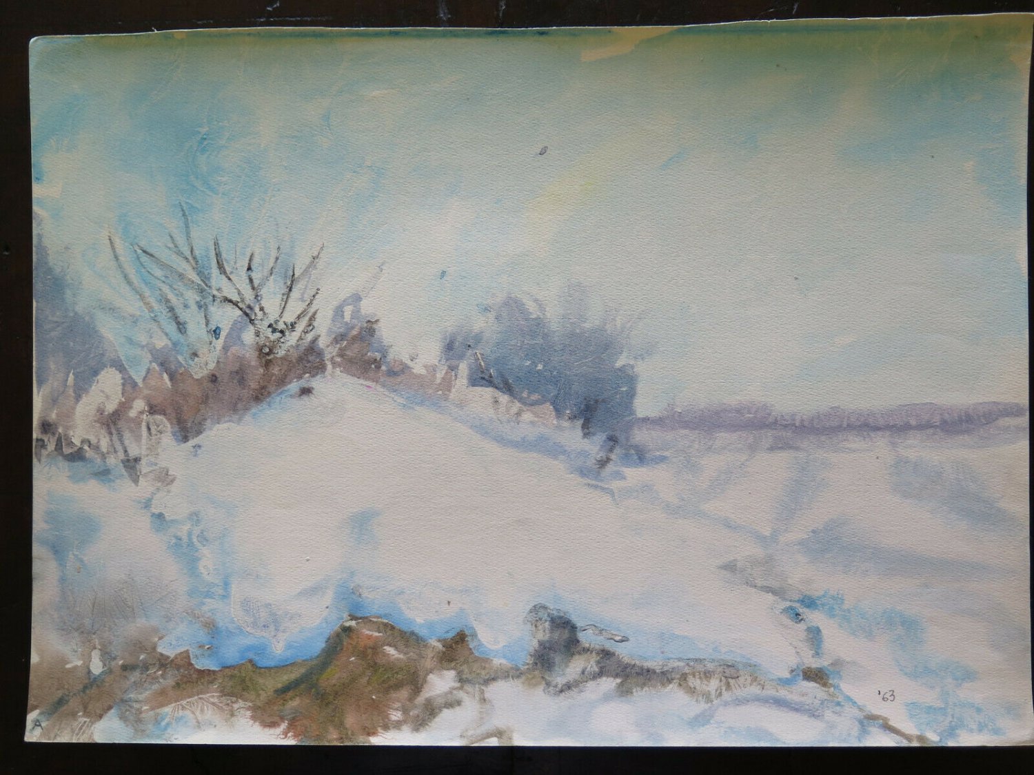 19 11/16x14 3/16in Painting Onirico With The Technical Frost landscape Winter