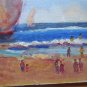 Old Painting Sketch oil On Board View Sea Blue With Boats MD1
