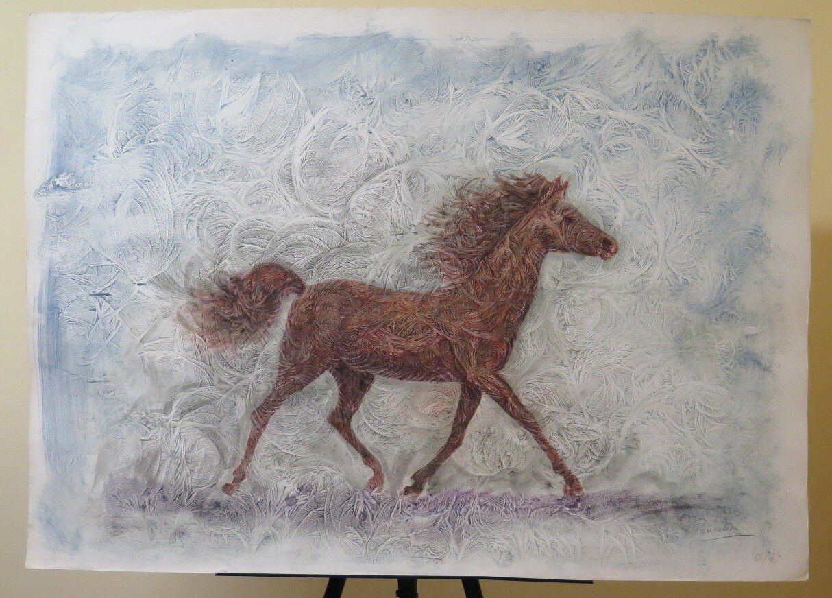 Painting Modern A Technical Mixed oil Watercolour With Horse For Running P33.1