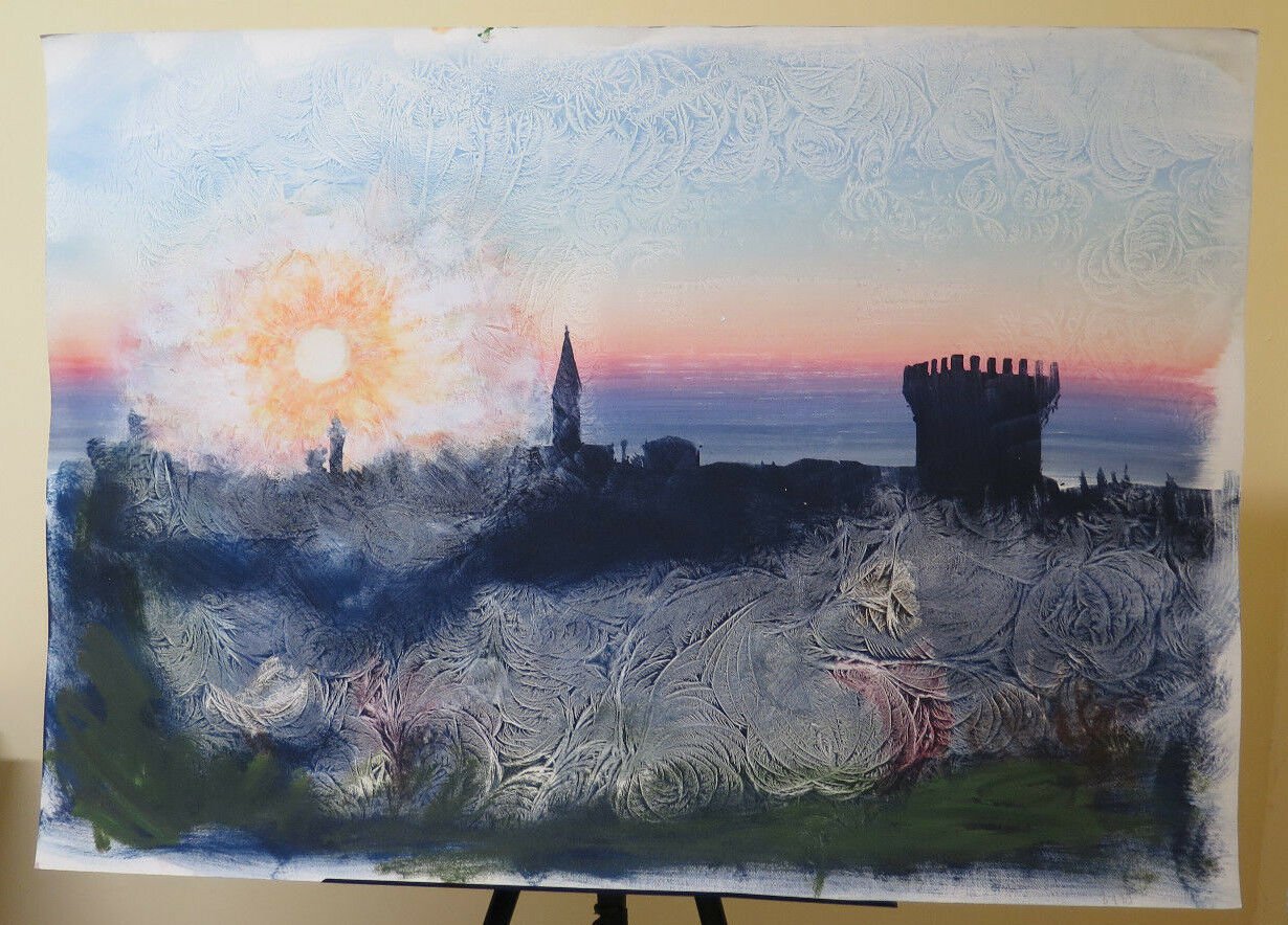 Painting Modern A Technical Mixed landscape Sunset Style Pop Years 80 P33.1