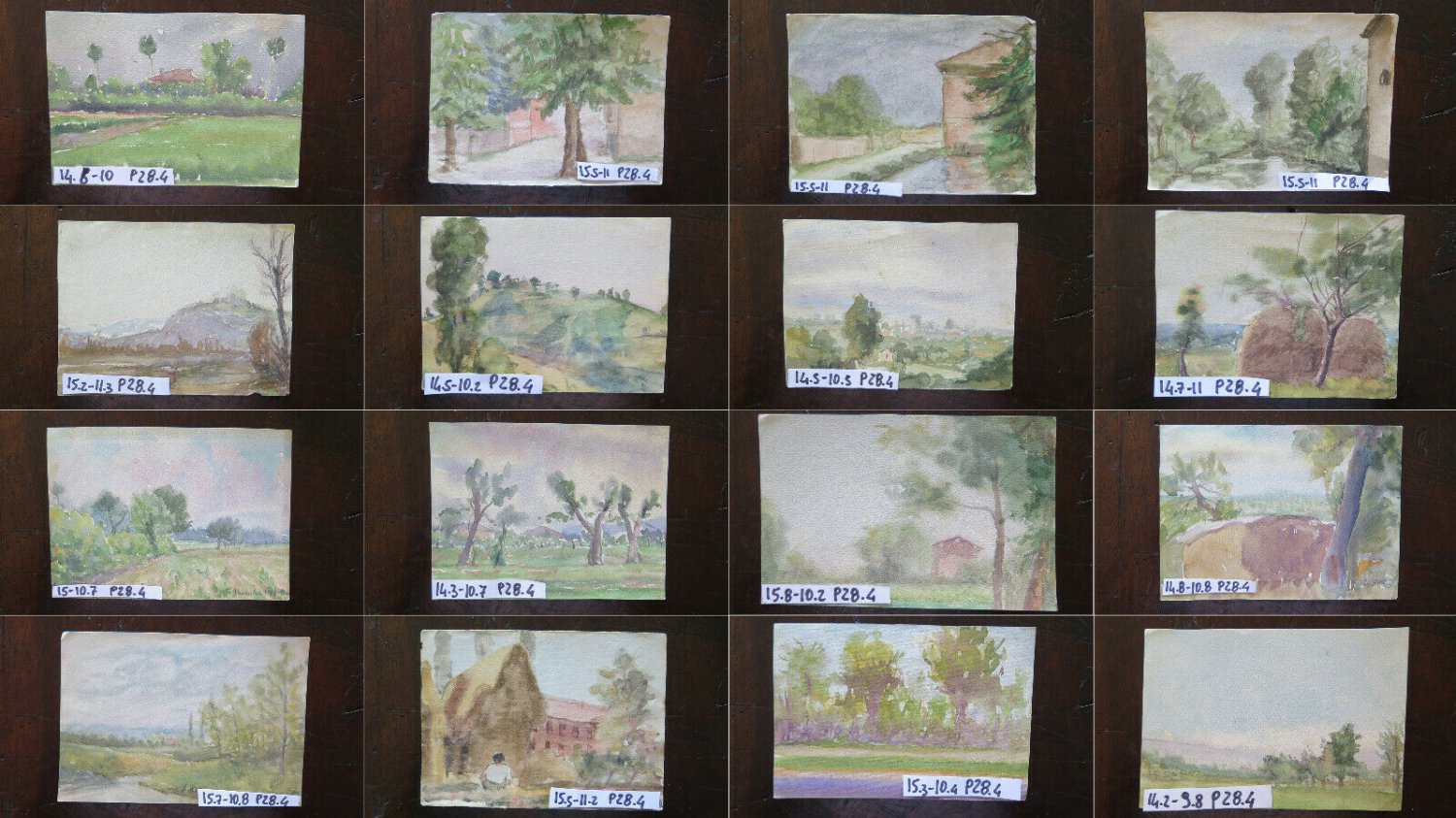 16 Old Sketching Painted To Watercolour On Basket landscape Miniature P28.4