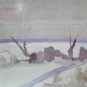 Painting Vintage Author G.Pancaldi landscape Winter Frosted 18 1/2x11 13/16in