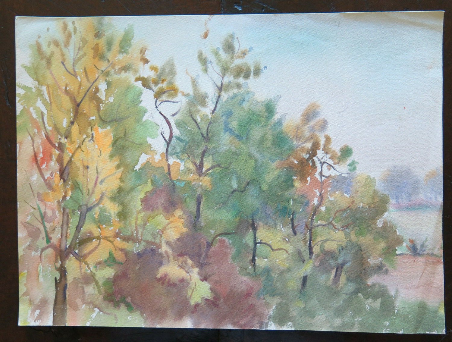 Old Painting To Watercolour On Basket landscape Autumn Trees Autumn P14