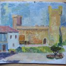 Old Painting View by Country Castle Spain '900 Painting To oil Board MD1