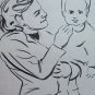 Drawing Sketch On Basket Shapes Mothers Child Portrait Vintage Painter P28.7