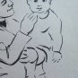 Drawing Sketch On Basket Shapes Mothers Child Portrait Vintage Painter P28.7