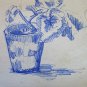 Antique Drawing Pen On Basket Studio Sketch D'Author Original Portrait P28.5