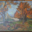 Landscape Autumn Painting Antique Painting To oil On Linen Signed Original p8