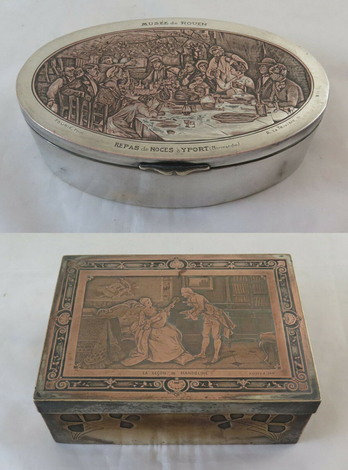 Two Boxes Pocket Bijoux Vintage Trinket Engraving B.Wicker Musee De Rouen BM33