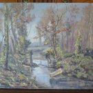Landscape IN Riva To River Painting Antique Signed oil On Board 1954 65x50 p7