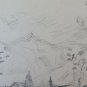 Drawing Antique Signed Bischoff Years 40 landscape Alpine Alps Swiss BM53.2
