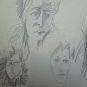 Two Antique Sketching drawings Studies For Faces Female Years Fifty Painting P28