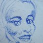 Drawing Antique Portrait Girl Opera Original Pen On Basket Years' 40 P28.6