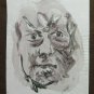Old Sketch Painting Watercolour On Basket Portrait Stylised Man P28.8
