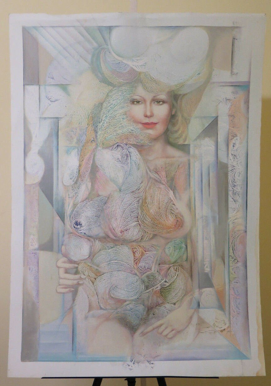 Painting Modern Painting A Technical Mixed Portrait Feminine Style Cubist P33.1