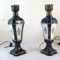 Pair Of Lamps Table Porcelain Imperial Crowne Ivory Stone BM11