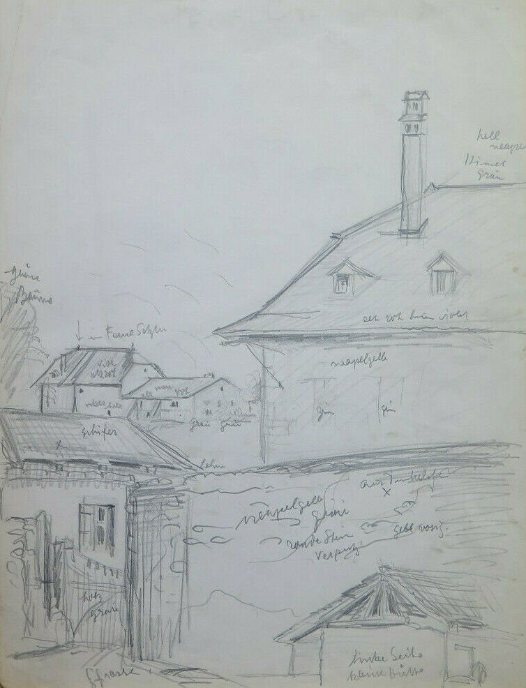 Drawing Antique Preparatory Sketch View by Country Swiss Germany BM53.2
