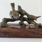 Sculpture Bronze Antique Bird On Branch Animals Birds Sparrow BM1