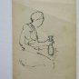 Drawing Antique By Anonimo Beginning Century Man Sitting Che Think Pencil BM53.2