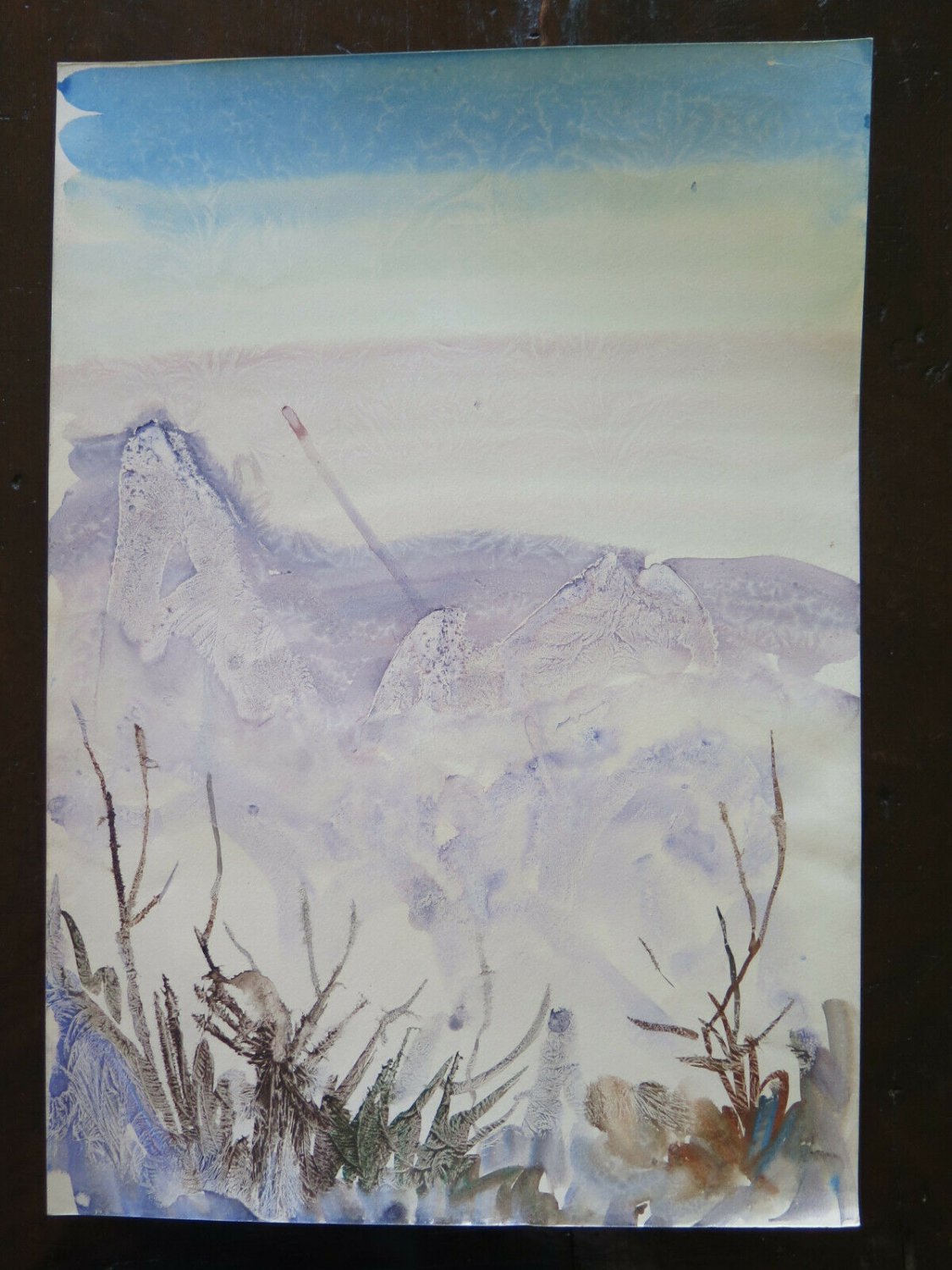 Landscape Alpine IN Winter Painting Watercolour Ice Technical Experimental P14