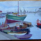 Painting oil Marina Boats IN La Cale To Porto Vicente Segura (1930-2015) MD4