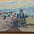 Painting oil On Board Scene Sea Boats Fisherman Painting Signed Segura MD2