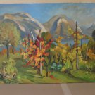 Landscape Countryside Vine Mountains lake Painting Antique oil On Web Signed p5