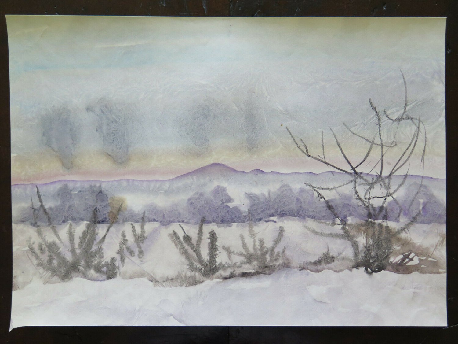 18 1/8x12 5/8in Painting Watercolour On Basket Technical Frost landscape