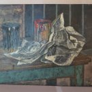 Painting Antique oil On Board 1960 About Inside Studio Of Painter Signed p5
