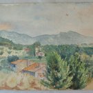 Small Painting Old Watercolour landscape Provence France Basket BM53.2