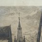 Engraving Antique Incision Signed View City France Beginning Century BM52