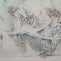 Landscape Abstract With Birds IN Flight Painting A Technical Mixed Basket P35