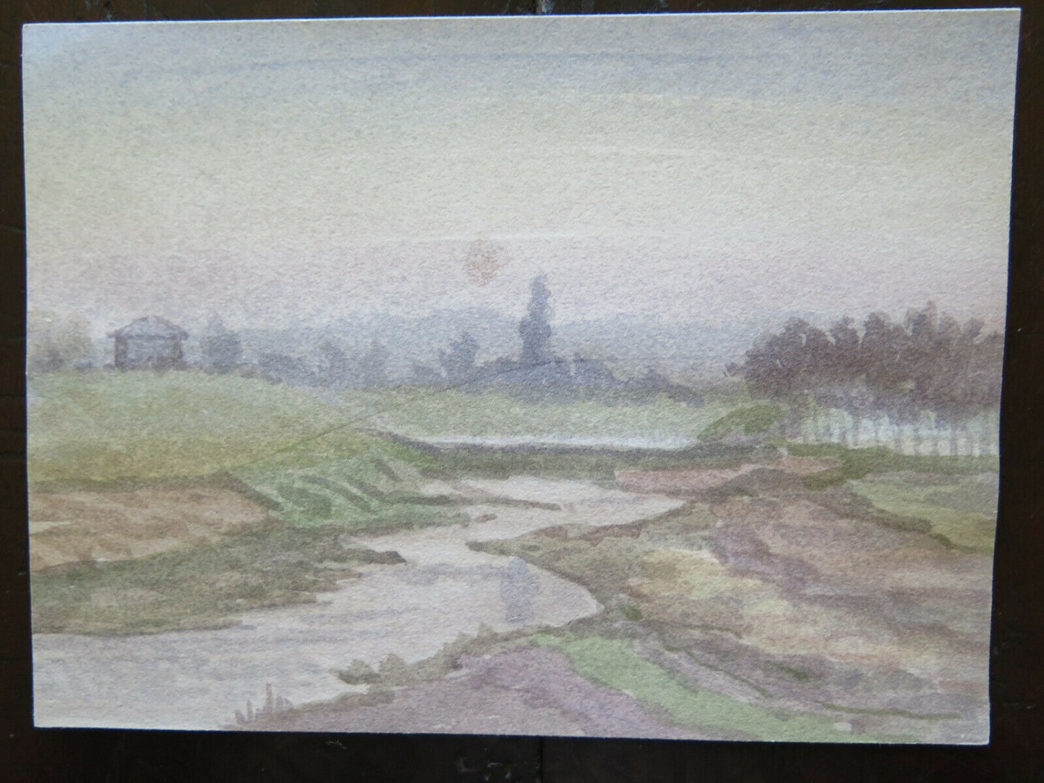 Old Painting Period Sketch Watercolour On Basket landscape View River P14