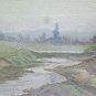 Old Painting Period Sketch Watercolour On Basket landscape View River P14