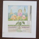 Small Painting Vintage D'Author Watercolour On Basket Blossom Floral P31