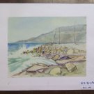 Painting Vintage To Watercolour Signed Pancaldi landscape Of Sea Marina P31